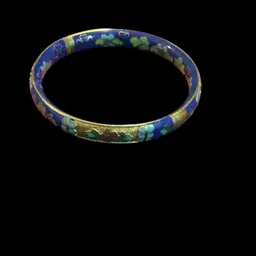 Vintage Enamel Royal blue Cloisonné Bangle. With Gold Leaf & Flowers.