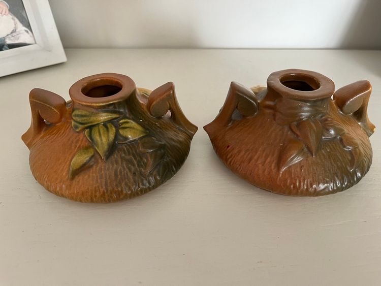 Roseville Pottery Clematis Candle Holders