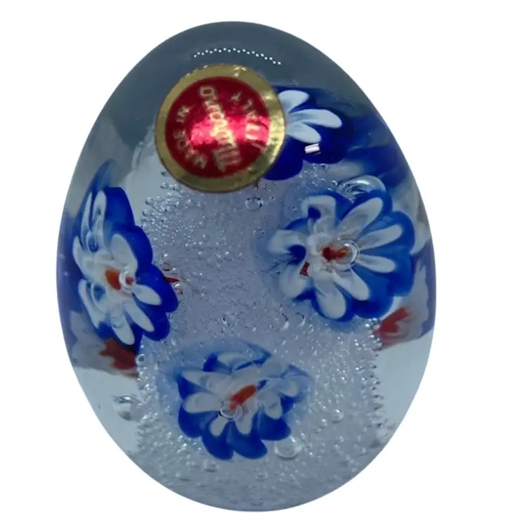 Beautiful Floral Controlled Air Bubble Murano Egg/dome Shaped Paperweight