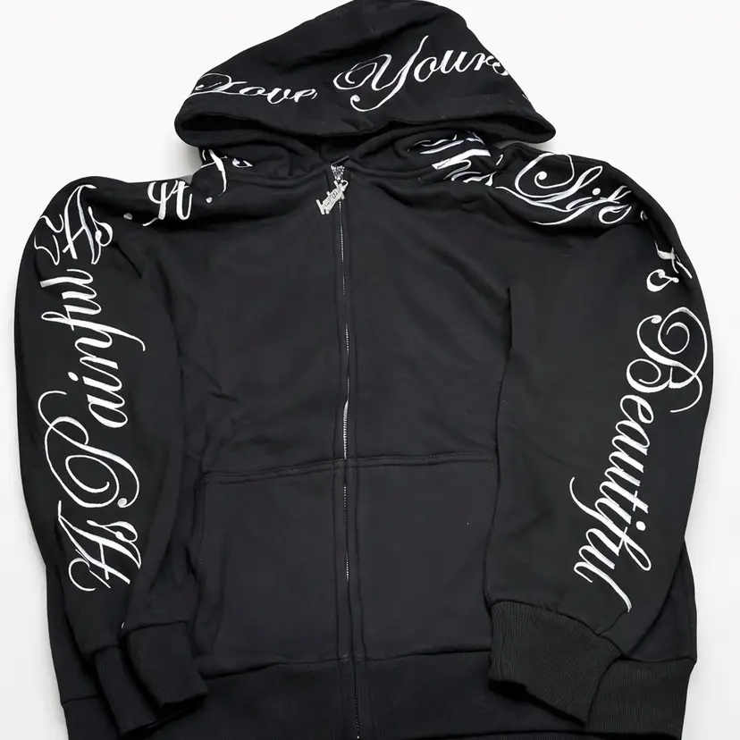 Yours Truly Embroidered Zip Hoodie Men's Black Hoodie - XL Men’s