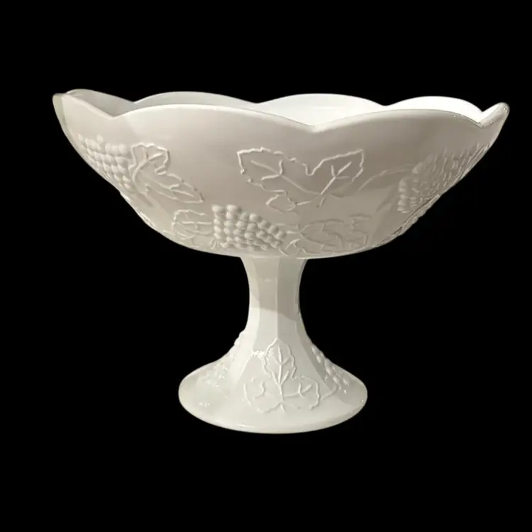 Milk Glass: Indiana Glass Harvest Grape Large Compote (as is)