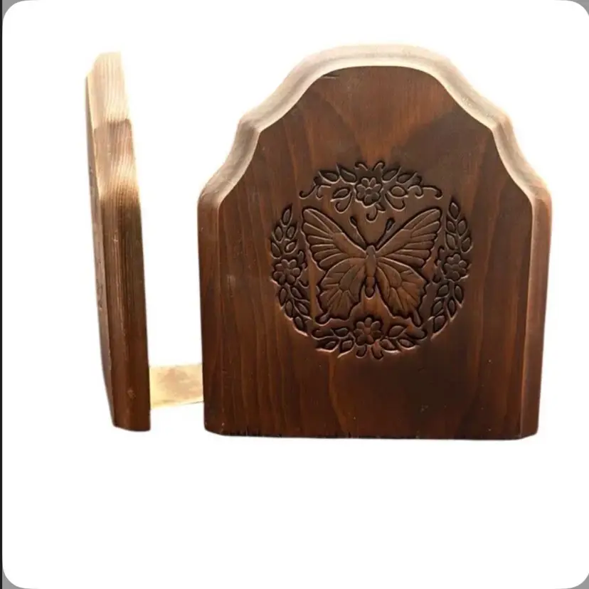 Vintage Butterfly carved wooden bookends with brass base