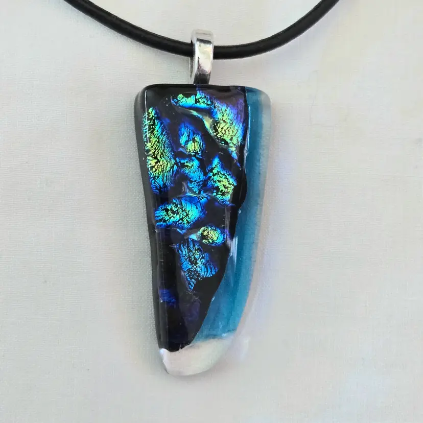 Art Glass Pendant Necklace Fusion Dichroic Lampwork on Strand Unbranded Vintage