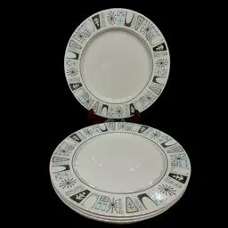 4 Taylor Smith & Taylor Atomic Starburst Taylorstone Cathay Oven Proof 10.5" Dinner Plates USA