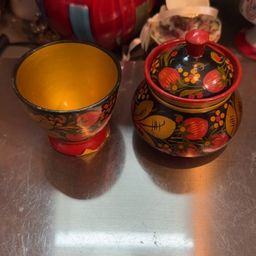 Russian Hand painted Sugar Bowl And Cup
