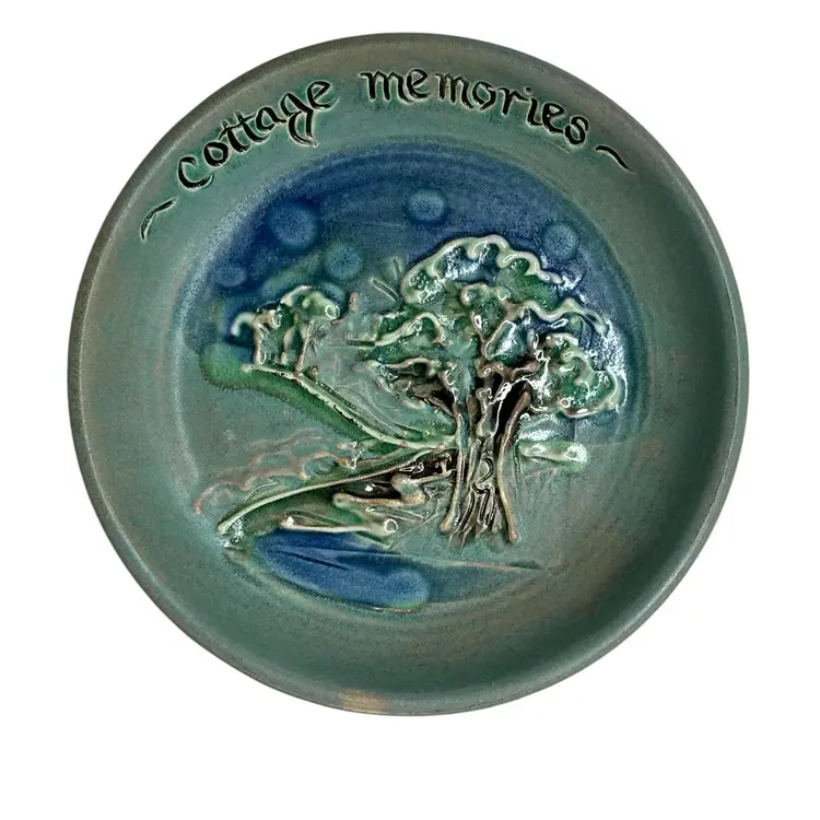 GAEL Hiller Pottery Cottage Memories Trinket Dish Raised Trees 7"