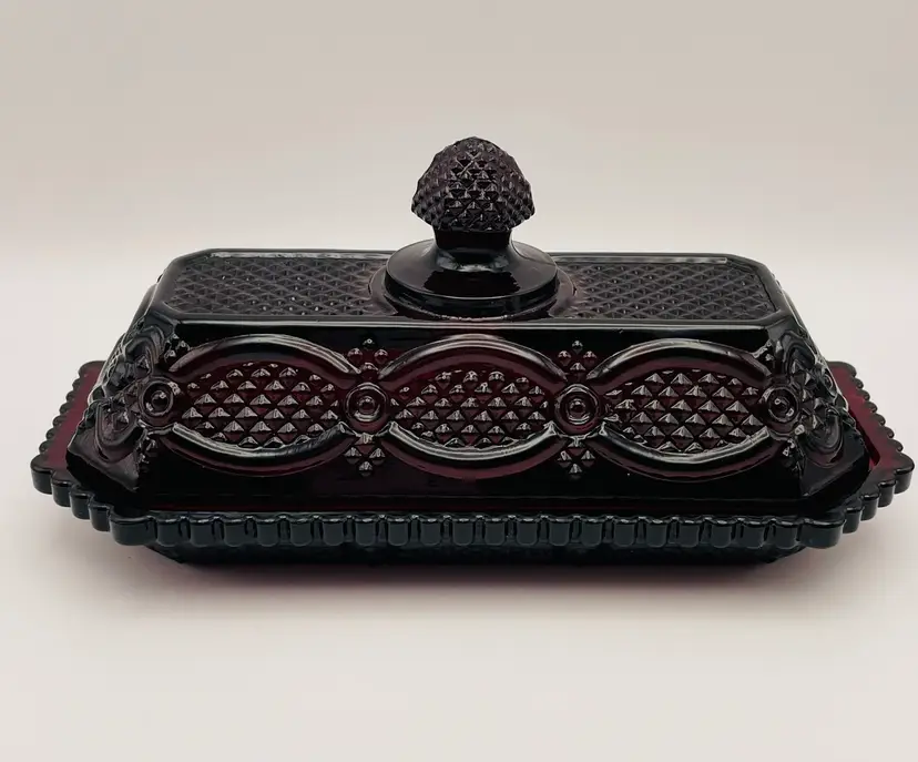 Avon, Vintage, The 1876 “Cape Cod Collection”, Covered Butter Dish, Ruby Red