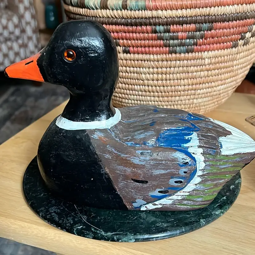 Vintage Hobbyist Hand painted Wood Carved Duck,  7” Long By 6” Tall, Signed  1984 (back When We Could Drink Out Of A Hose In The Back Yard!)😂🫶🏻🇺🇸