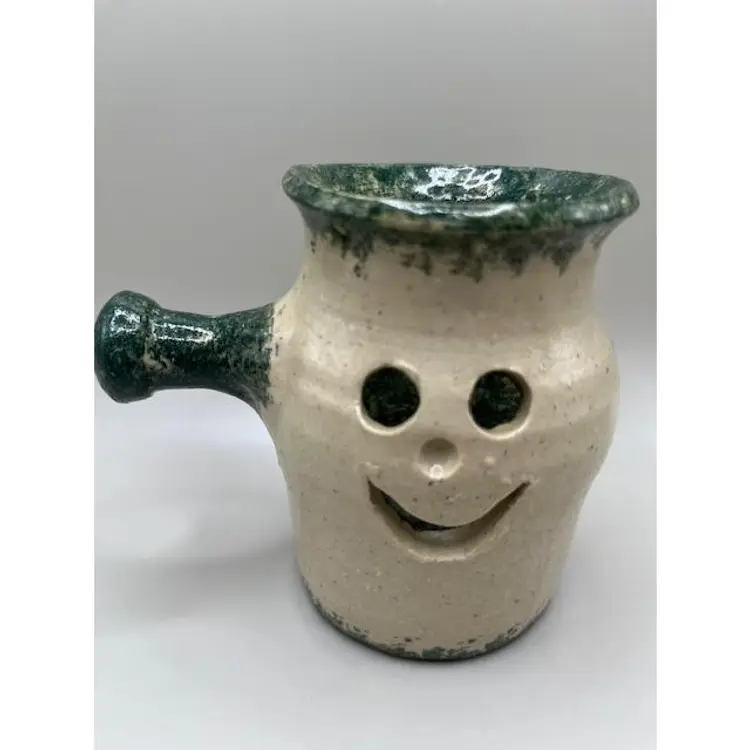 #01 Vintage Signed Handcrafted Pottery Vase with Sunflower Design ~ Measures 4 inches tall