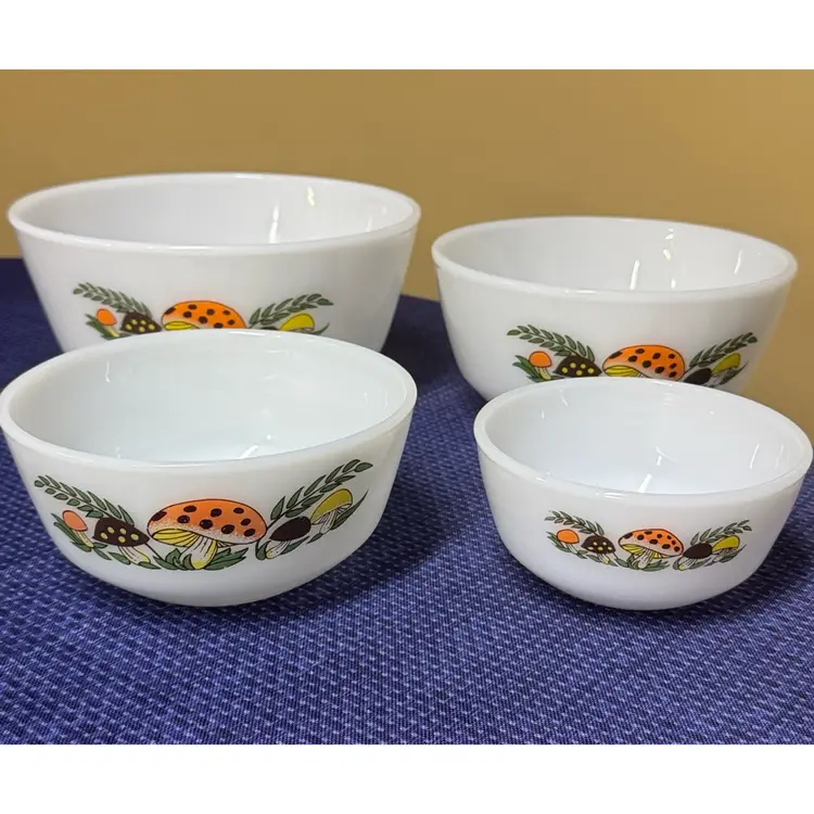 Anchor Hocking Fire King Merry Mushroom Mixing Bowls Set - 4 Piece Collection