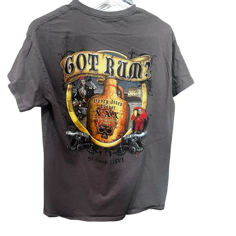 04 Vintage Got Rum. Davy Joined Jones, St. Croix, Graphic T-Shirt, Gray Medium.