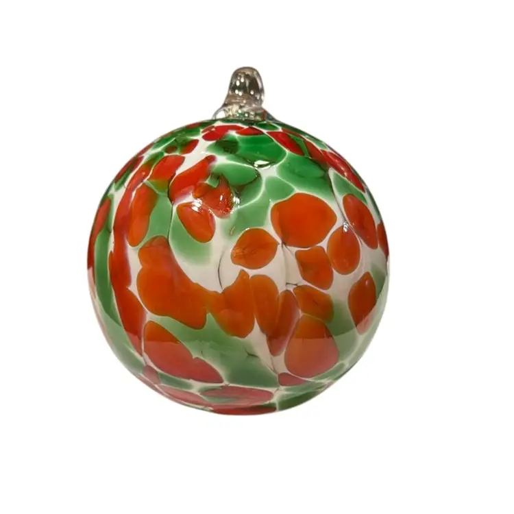 Handblown Shawn Everette Art Glass Christmas Red Green Ornament Suncatcher - 4”