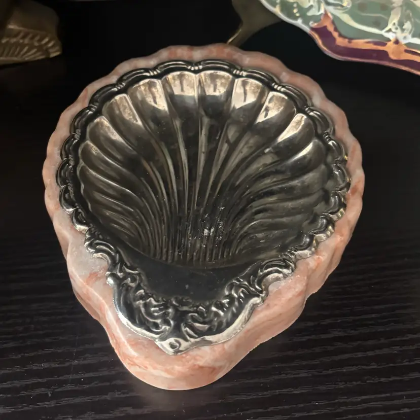 Vintage Shell Dish w/Silver Plate Insert