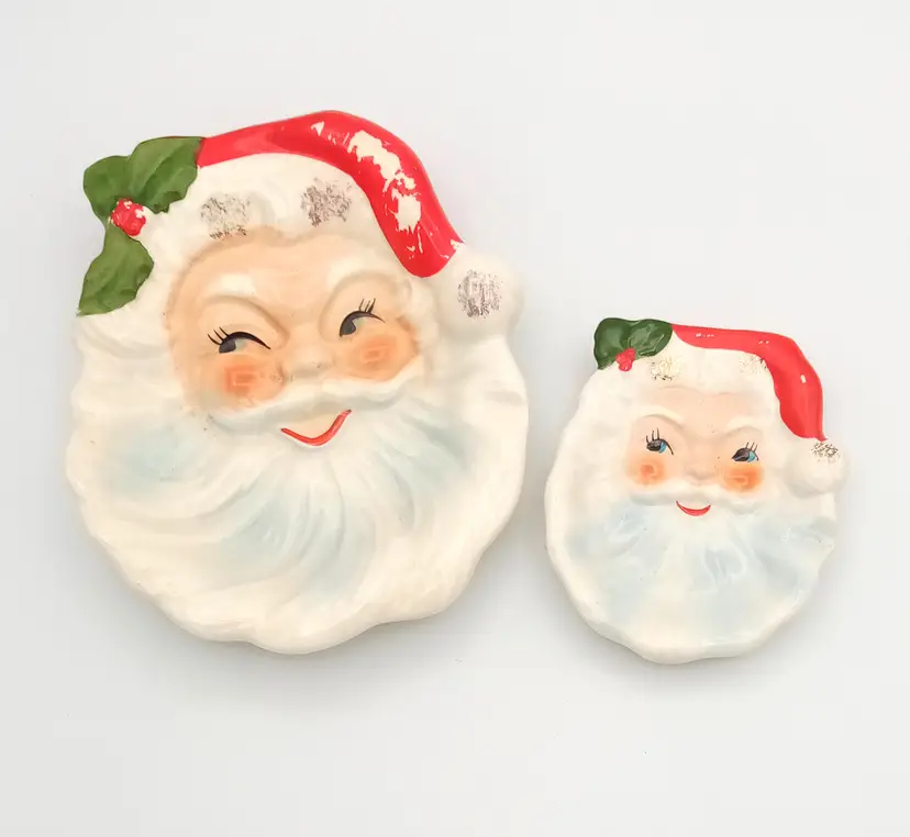 Vintage Santa Claus Face Wall Hanging Plaque And Matching Spoon Rest