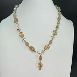 Gorgeous, Faceted, Crystal Necklace, Clear & Pale Peach, Crystals, Gold Tone19” Long Lobster