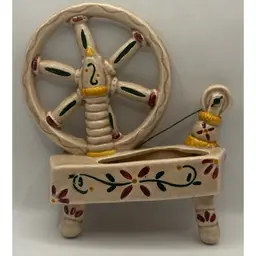 Vintage Ceramic Wall Pocket Planter, Hand Painted Spinning Wheel, California Pottery