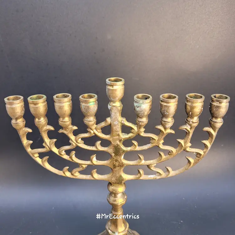 Vintage Brass Hanukkah Menorah art Nouveau style made in India