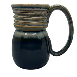 Handmade Studio Potter Mug Blue Tan Glaze Oversized Handle