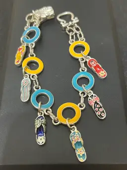 Enamel Summer Beach Flip Flop Charm Bracelet 7”