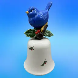 Large Vintage Ceramic Hobbyist Christmas Bell With Blue Bird 8”