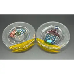 Pair Of Beachy Fused Glass Trinket Dishes