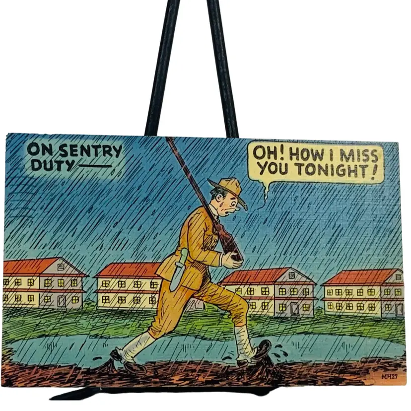 Vintage WWII Postcard On Sentry DUTY. OH! HOW I MISS YOU TONIGHT!