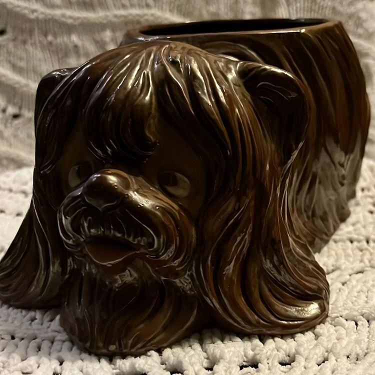 Vintage Long Haired Dog Planter