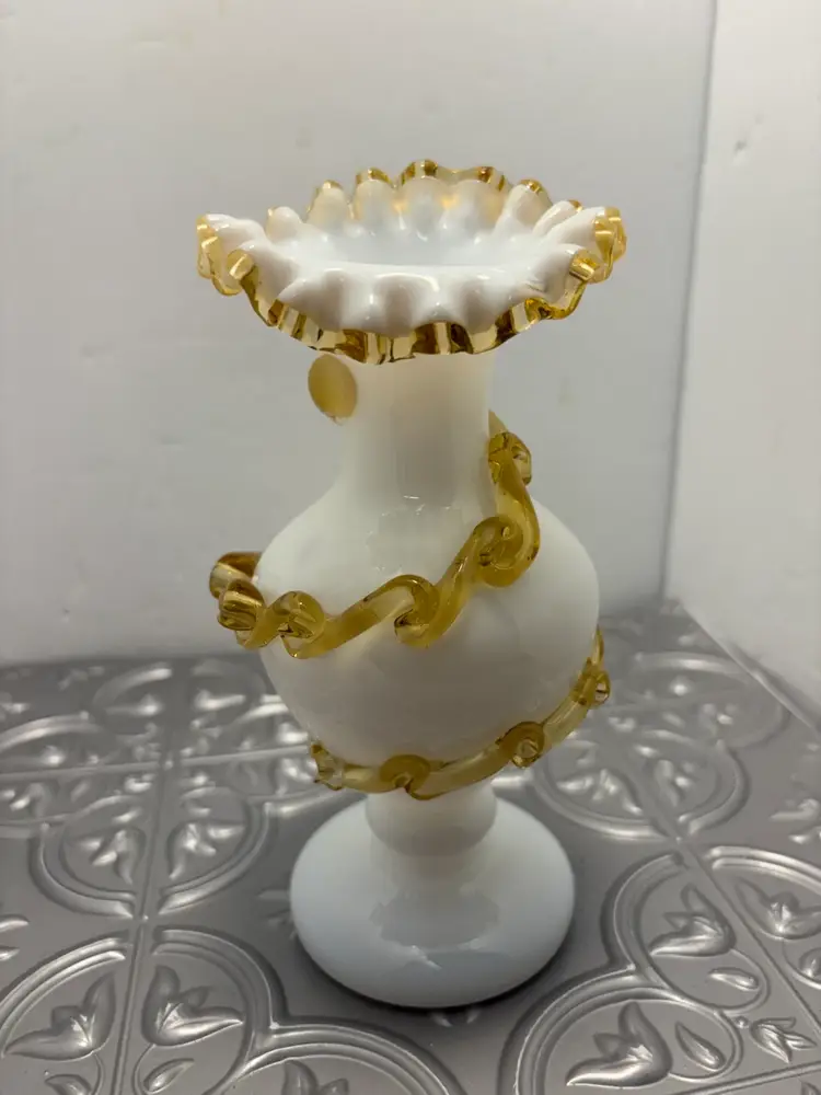 Vintage  Gold Crest Milk Glass Jack N Pulpit Vase