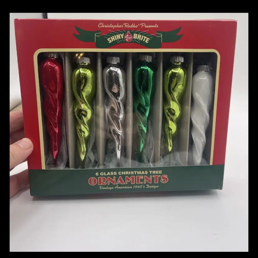 CHRISTOPHER RADKO SHINY BRITE BOX OF 6 ICICLES 6” CHRISTMAS ORNAMENTS 2018