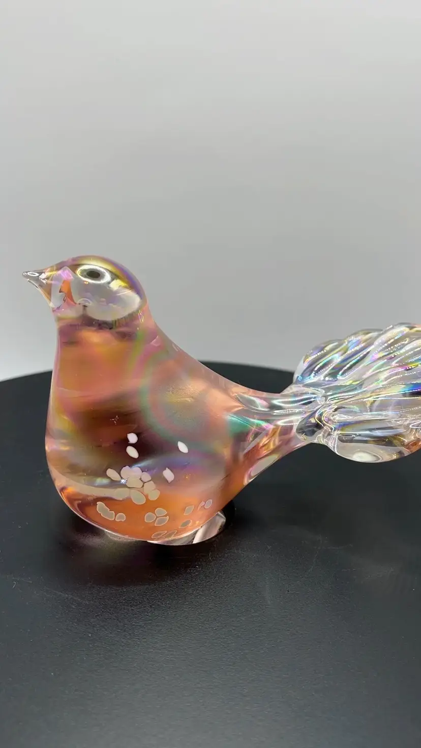 Silvertri  Hand Blown Iridescent Dove Figurine Pink 3” Tall X 4”