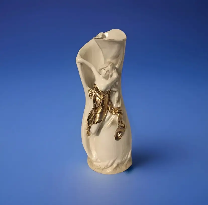 Antique 1912 Royal Dux Porcelain Pottery Vase Art Nouveau Bohemia Nymph Lady 16”