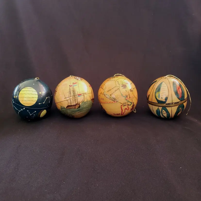 ORNAMENTS (4) Wood Silvestri Handcrafted Solar Italia Astrological & Tall Ships