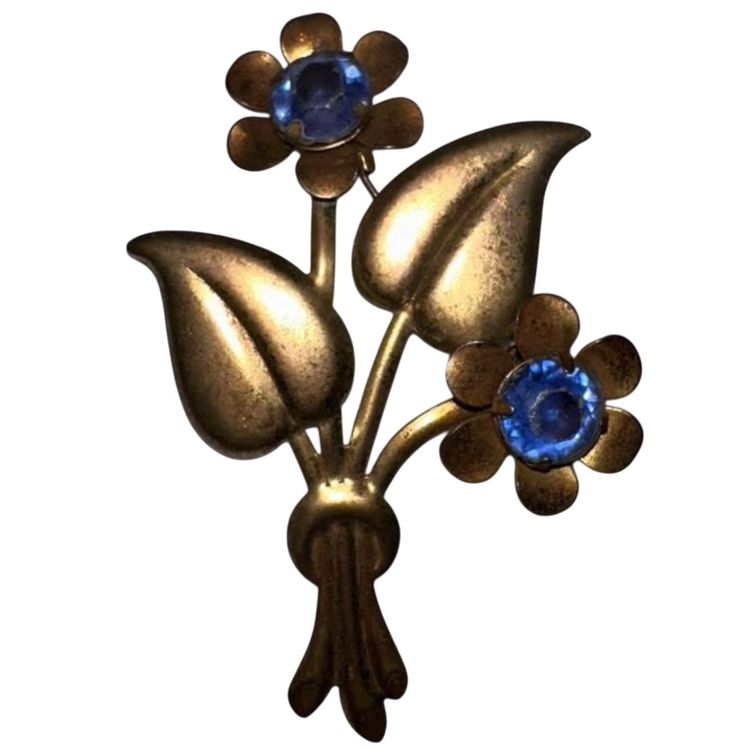 Vintage brass/copper tone double flower brooch - Much Wear