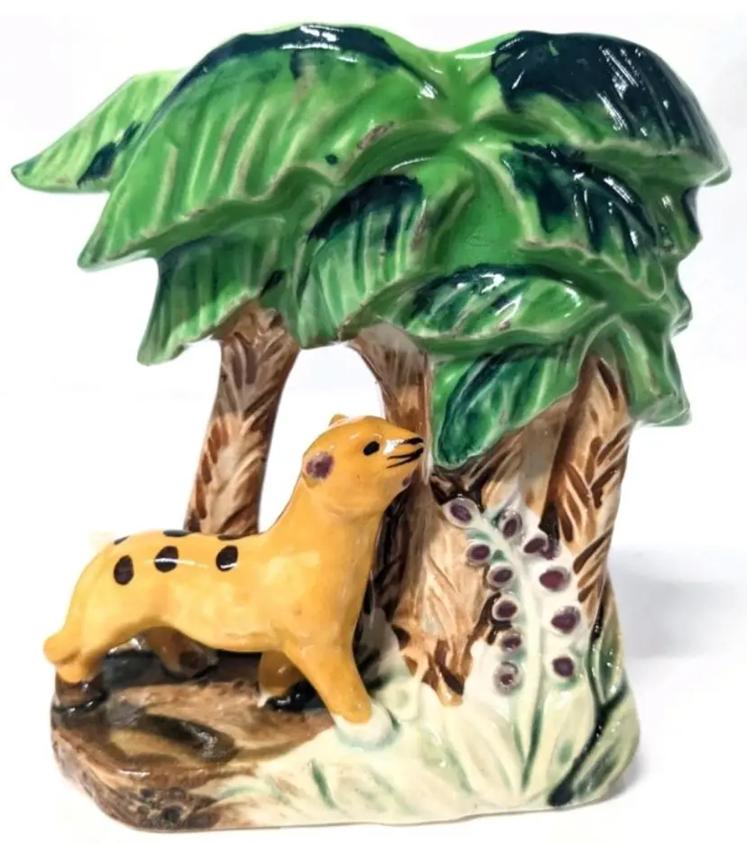 Vintage Shaffords Hand Decorated Ceramic Leopard in Jungle Wall-Mounted Planter