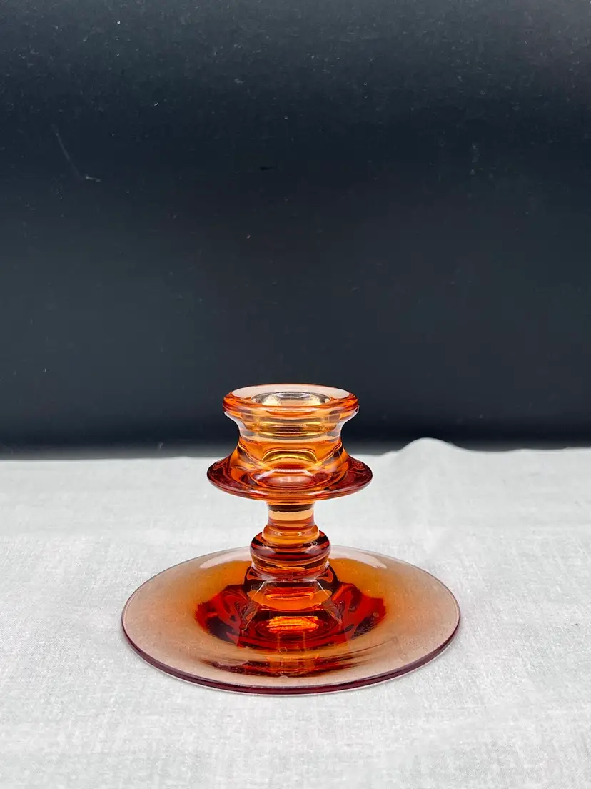 Vintage Peach Colored Depression Glass Art Deco Style Candleholder