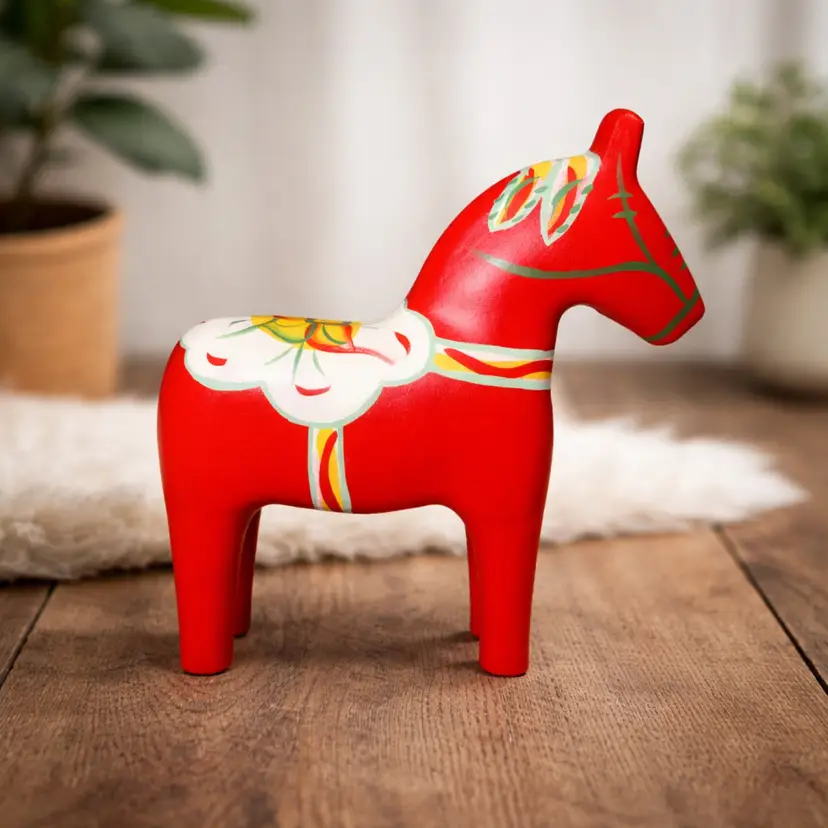 Large 9.25” Swedish Dala Horse – Hand Painted Red Scandinavian Folk Art Wood Decor