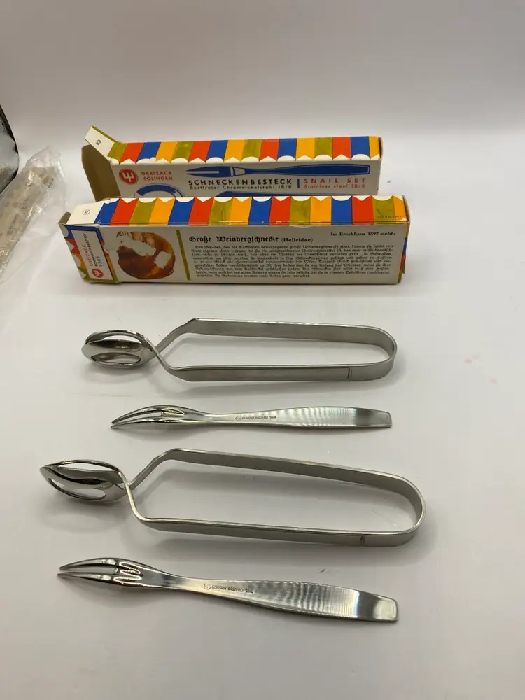2 Vintage German Schneckenbesteck Snail Sets By Dreizack Solingen Original Box