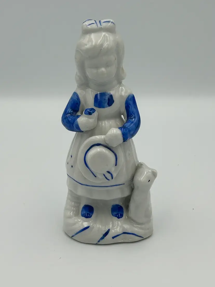 Vintage Dutch Blue & White Girl And Her Cat Figurine