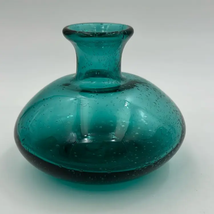 Bubble Vase, Seamist Green Art Glass Pontil , No Makers Mark
