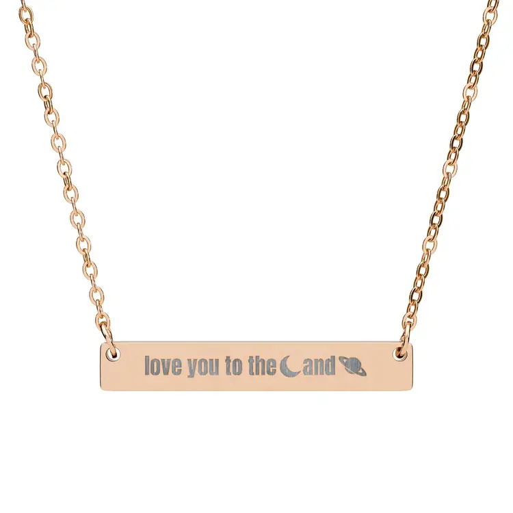 Love you to the moon and saturn Horizontal Bar Necklace, Engraved