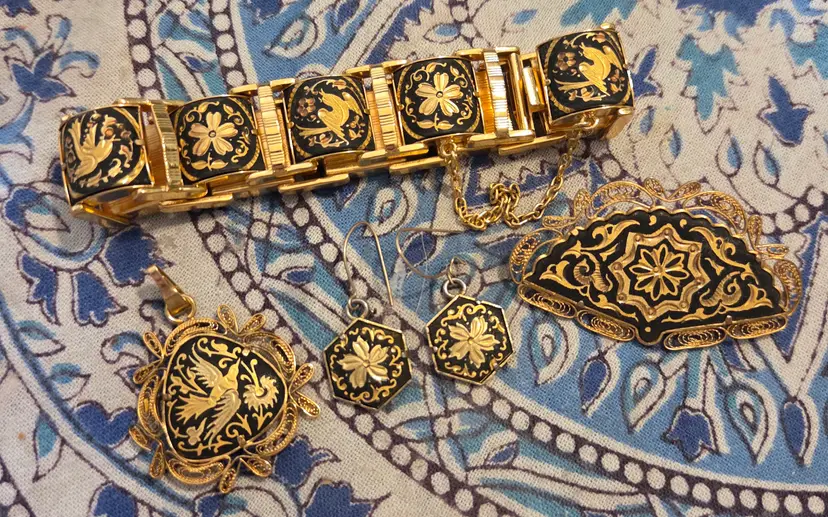 Vintage Spanish Damascene Jewelry Set