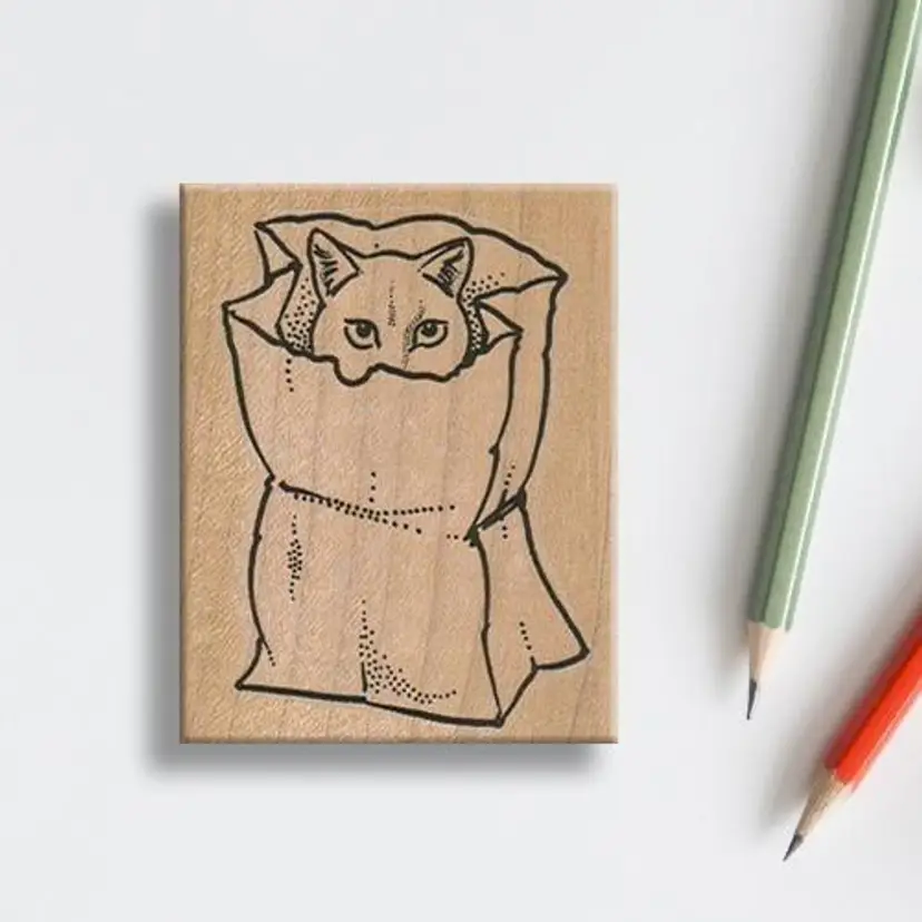 Cat In A Bag Rubber Stamp