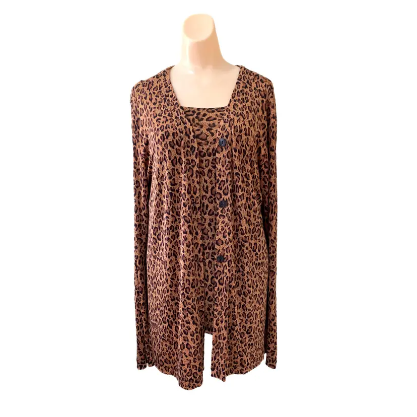 Coldwater Creek Small Twin Set 2 Pc Leopard Animal Print Made USA Designer Vintage