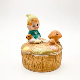 Pixie Mushroom Trinket Box Porcelain Homeco 3.4" x 4" B25
