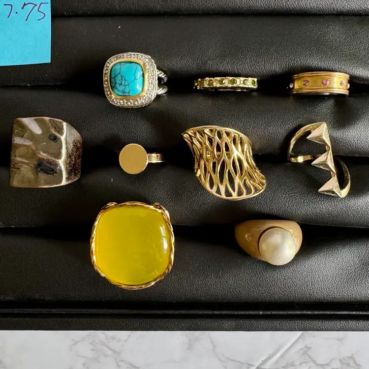Lot of 9 Rings - Sizes 7-7.75 Gold Tone