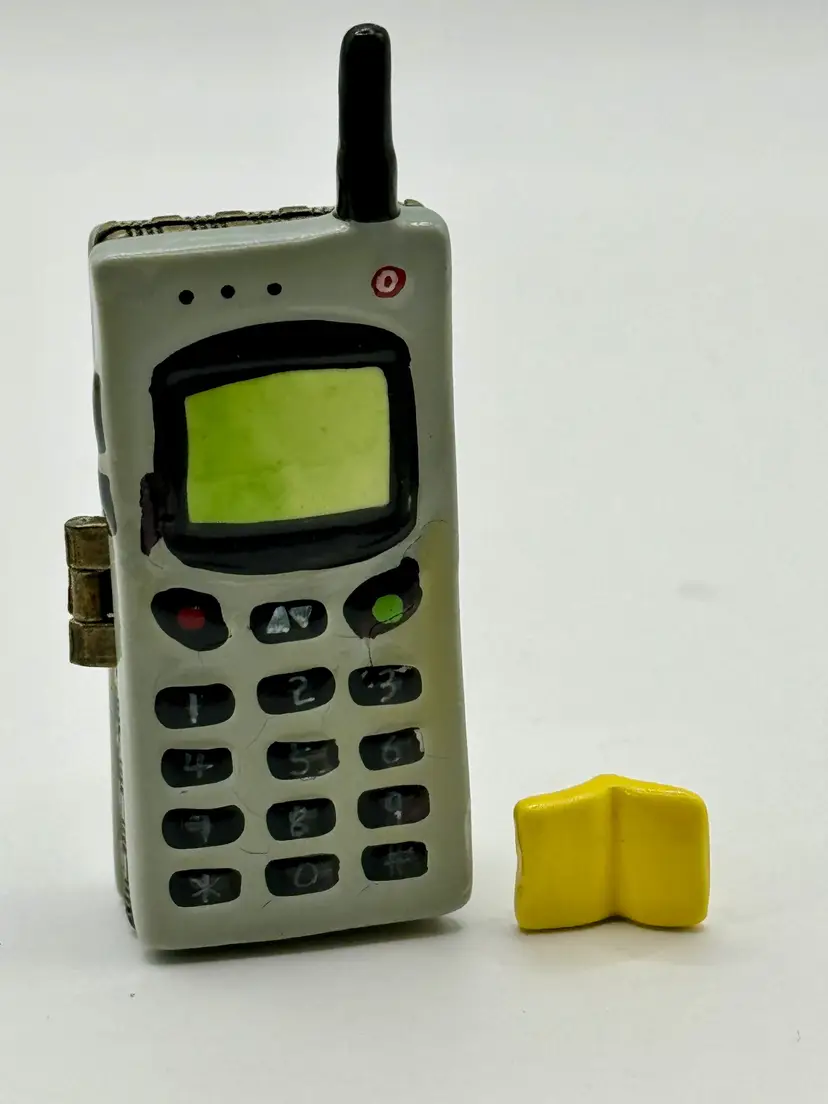 Vintage Retro 90s Cell Phone Novelty Hinged Trinket Box Yellow Pages Trinket Inside, Collectible Unique Accent, Unbranded, Made In China