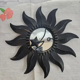 Black Mirrored Sun Starburst Wall Hanging 10”