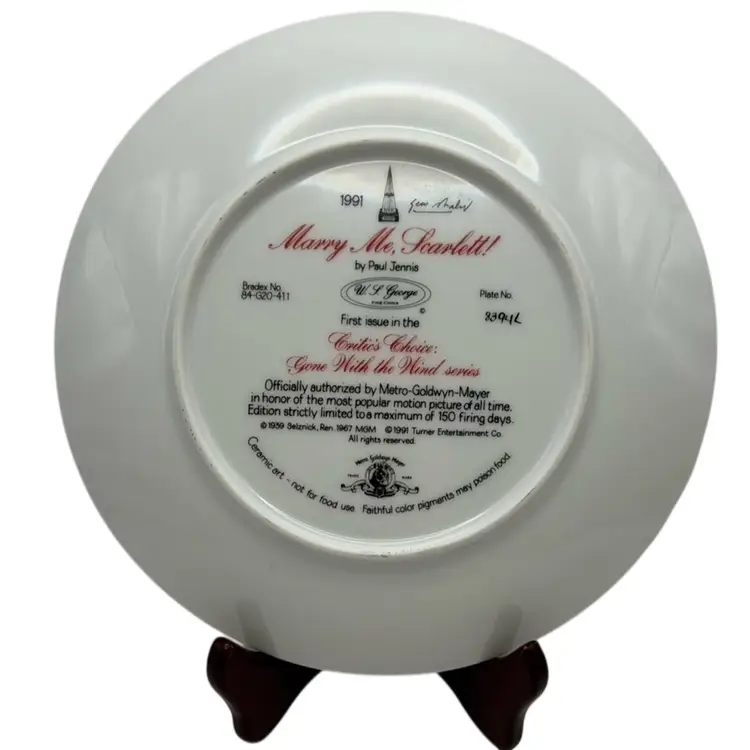 Vintage 1991 Paul Jennis “Marry Me, Scarlett!” Gone With The Wind Collector Plate Signed 8.5” w/ Box