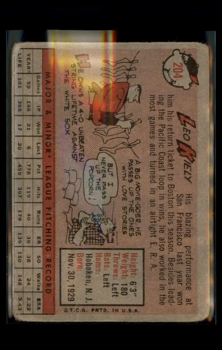 1958 Topps #204 Leo Kiely - (pk4) - Boston Red Sox