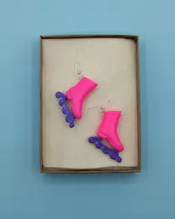 Fun Pink and Purple Barbie Roller Skate Dangling Earrings